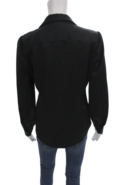 J Crew Womens Black Collared Basic Polyester Long Sleeve Blouse Size XS