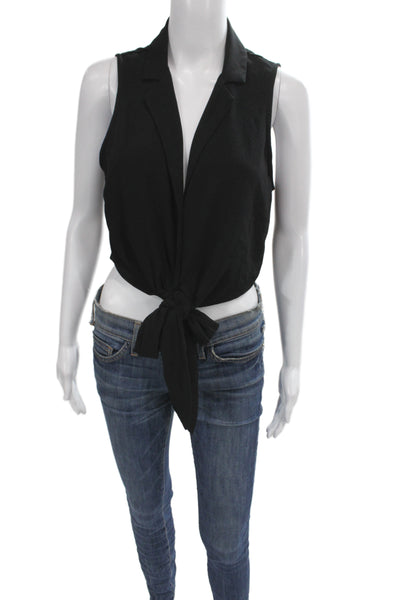 Show Me Your Mumu Women Cropped Black Collared Sleeveless Boho Blouse Size S