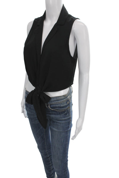 Show Me Your Mumu Women Cropped Black Collared Sleeveless Boho Blouse Size S
