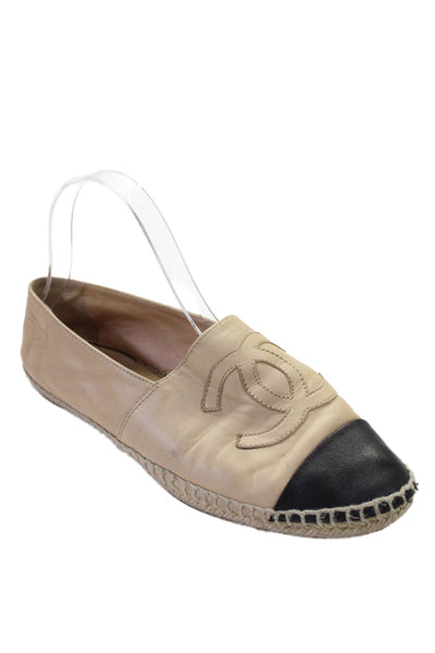 Chanel Womens Leather Toe Cap Espadrille Sandals Beige Size 40 10