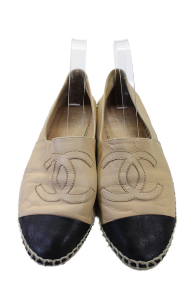 Chanel Womens Leather Toe Cap Espadrille Sandals Beige Size 40 10