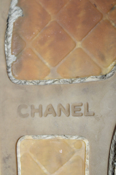Chanel Womens Leather Toe Cap Espadrille Sandals Beige Size 40 10