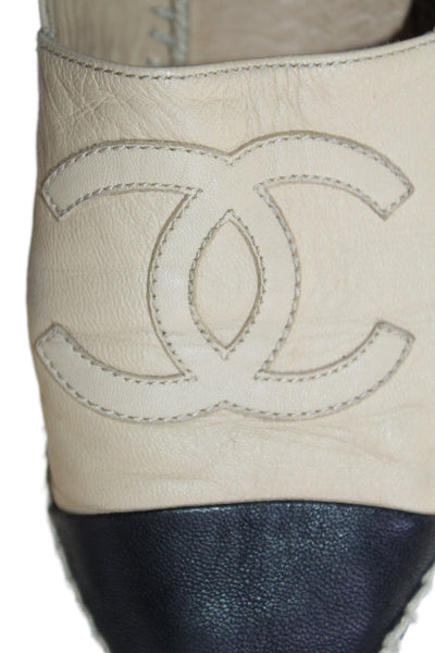 Chanel Womens Leather Toe Cap Espadrille Sandals Beige Size 40 10