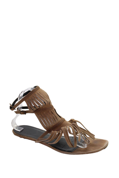 Gucci Womens Suede Fringe Trim Ankle Strap Sandals Beige Size 38 8