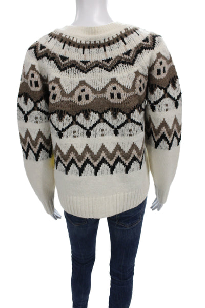 Designer Women Cardigan Ivory Fair Isle Round Neck Long Sleeve Polyester Size S