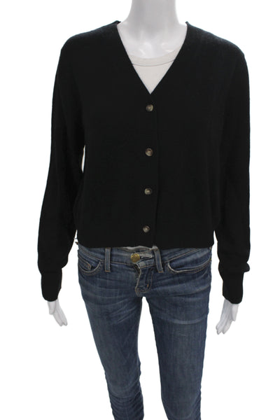 Jessie Liu Women Merino Wool Black V-Neck Cardigan Long Sleeve Size S