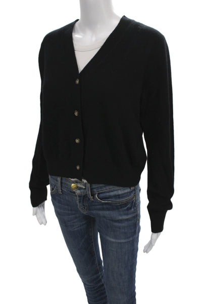 Jessie Liu Women Merino Wool Black V-Neck Cardigan Long Sleeve Size S