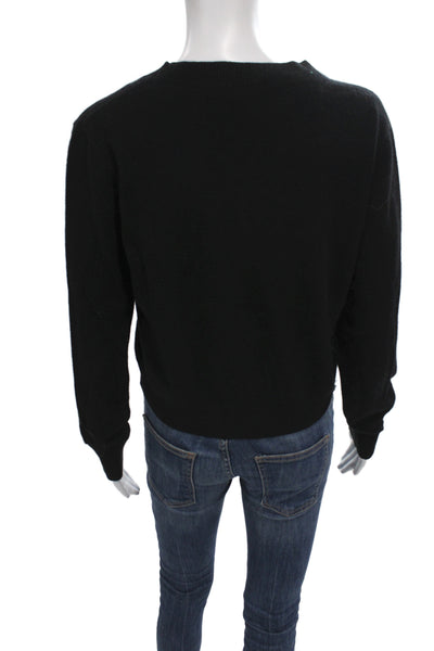 Jessie Liu Women Merino Wool Black V-Neck Cardigan Long Sleeve Size S