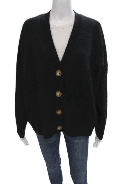 Mia Fratino Women Black Cashmere V-Neck Long Sleeve Cardigan Size XS