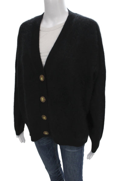 Mia Fratino Women Black Cashmere V-Neck Long Sleeve Cardigan Size XS