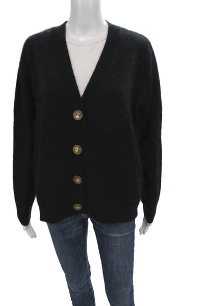 Mia Fratino Womens Black Cashmere V-Neck Cardigan Long Sleeve Size XS