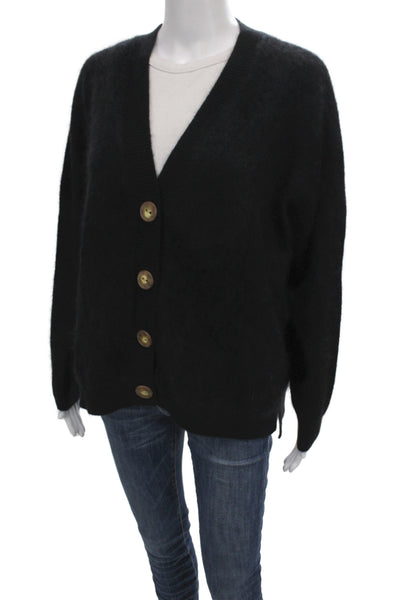 Mia Fratino Womens Black Cashmere V-Neck Cardigan Long Sleeve Size XS