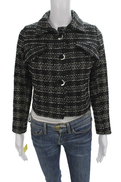 Maison Lurex Womens Striped Cropped Blazer Black White Size XS