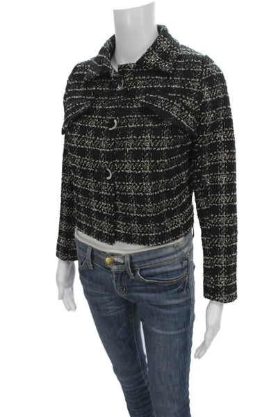 Maison Lurex Womens Striped Cropped Blazer Black White Size XS