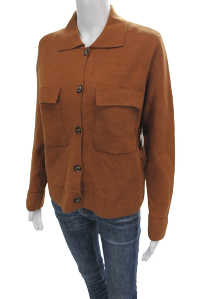 Tribal Womens Brown Collared Solid Viscose Cardigan Long Sleeve Size XS