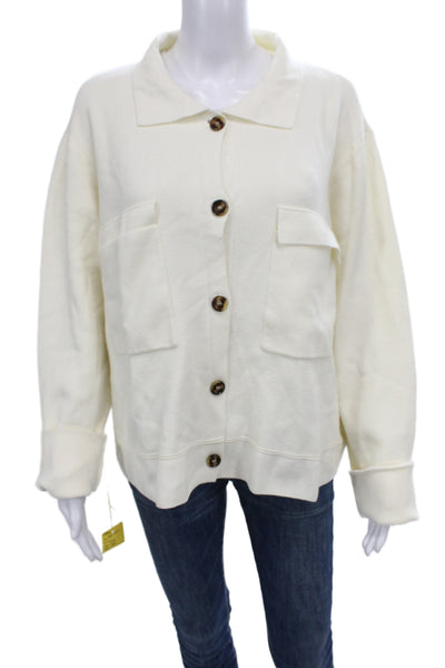 Tribal Womens Cardigan Ivory Viscose Collared Long Sleeve Size 2XL