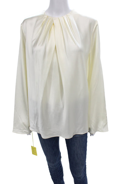 Lily Silk Women Mulberry Silk Ivory Round Neck Long Sleeve Blouse Size L