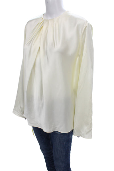 Lily Silk Women Mulberry Silk Ivory Round Neck Long Sleeve Blouse Size L
