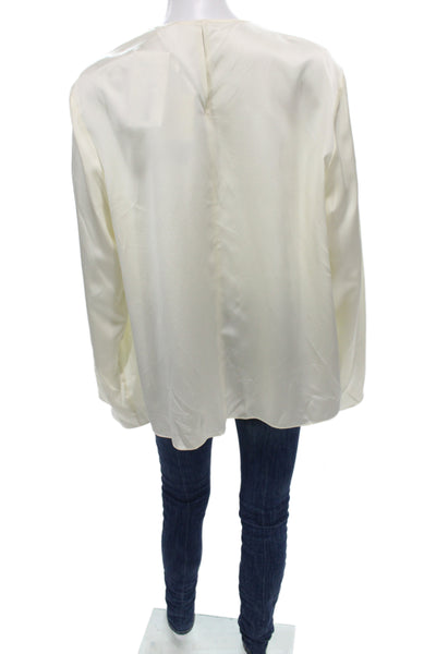 Lily Silk Women Mulberry Silk Ivory Round Neck Long Sleeve Blouse Size L