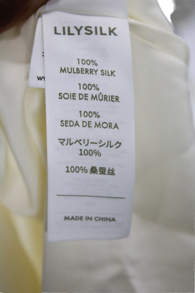 Lily Silk Women Mulberry Silk Ivory Round Neck Long Sleeve Blouse Size L