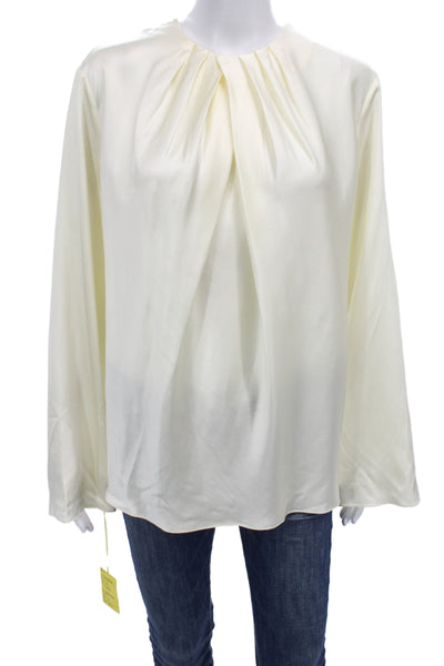 Lily Silk Women Basic Mulberry Silk Ivory Long Sleeve Round Neck Blouse Size XL