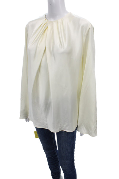 Lily Silk Women Basic Mulberry Silk Ivory Long Sleeve Round Neck Blouse Size XL