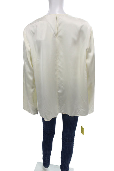 Lily Silk Women Basic Mulberry Silk Ivory Long Sleeve Round Neck Blouse Size XL