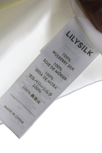 Lily Silk Women Basic Mulberry Silk Ivory Long Sleeve Round Neck Blouse Size XL