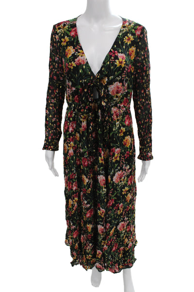J Crew Womens Maxi Floral Viscose V-Neck Long Sleeve Dress Multicolor Size L
