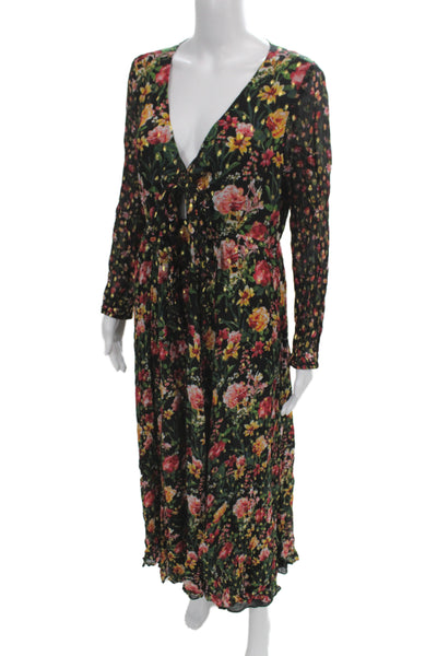 J Crew Womens Maxi Floral Viscose V-Neck Long Sleeve Dress Multicolor Size L