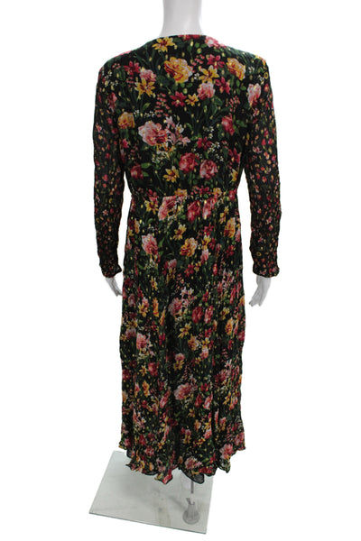J Crew Womens Maxi Floral Viscose V-Neck Long Sleeve Dress Multicolor Size L