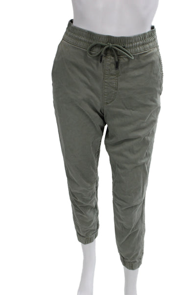 Zara Women Jogger Pants Green Cotton Drawstring Solid Military Fall Size S