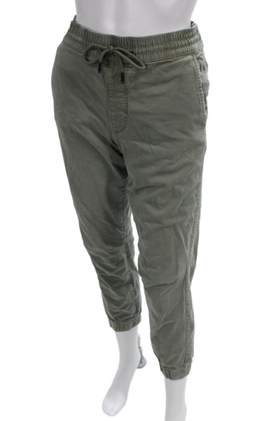 Zara Women Jogger Pants Green Cotton Drawstring Solid Military Fall Size S