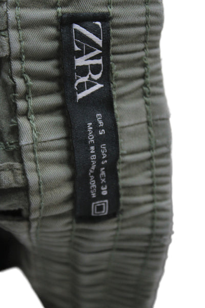 Zara Women Jogger Pants Green Cotton Drawstring Solid Military Fall Size S
