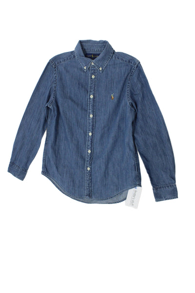 Ralph Lauren Childrens Boys Chambray Button Down Shirt Blue Cotton Size 10-12