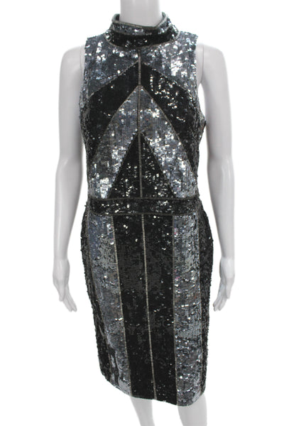 L Agence Womens Bodycon Black Midi Dress Sleeveless Mock Neck Nylon Size 8