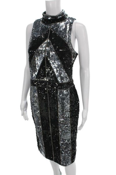 L Agence Womens Bodycon Black Midi Dress Sleeveless Mock Neck Nylon Size 8