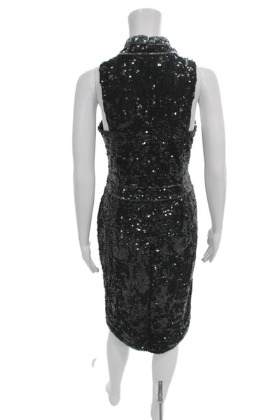 L Agence Womens Bodycon Black Midi Dress Sleeveless Mock Neck Nylon Size 8