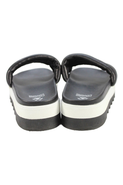 Cougar Womens Leather Quilted Strap Platform Slides Black Size 9.5