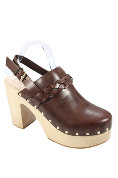 Loeffler Randall Women's Leather Braided Paxton  Platform Clogs  Brown Size 10.5