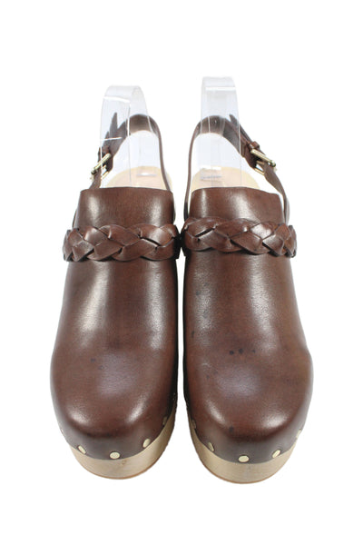 Loeffler Randall Women's Leather Braided Paxton  Platform Clogs  Brown Size 10.5