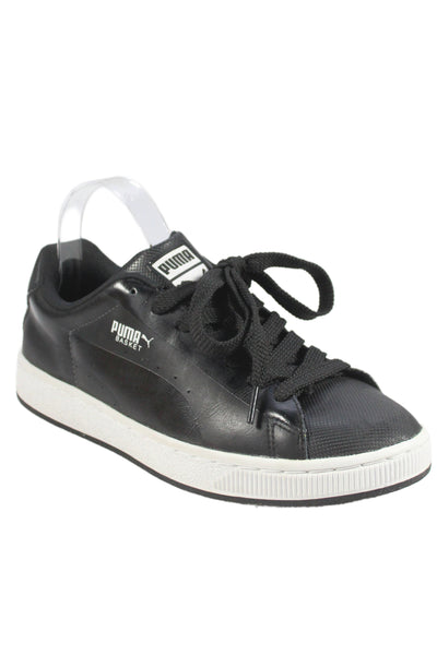Puma Women's Leather Textured Laced Up Sneakers Black   Size 8.5