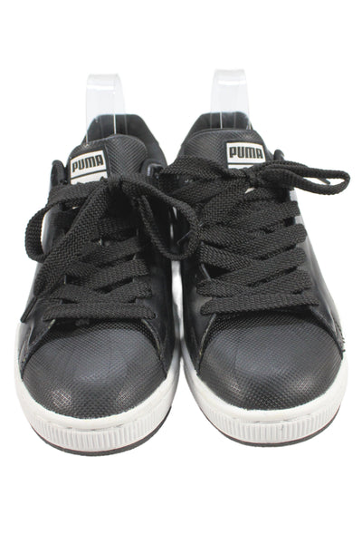 Puma Women's Leather Textured Laced Up Sneakers Black   Size 8.5