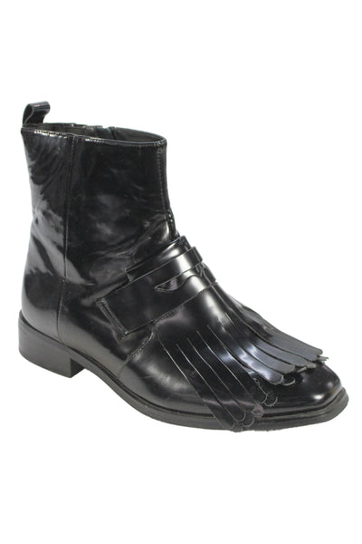 Jeffrey Campbell Patent Leather Kittie Fringe Boots   Black Size 9.5