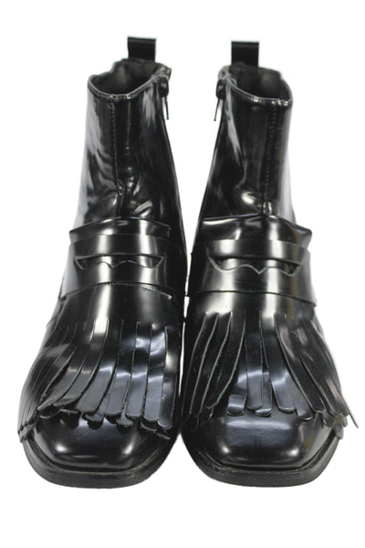 Jeffrey Campbell Patent Leather Kittie Fringe Boots   Black Size 9.5