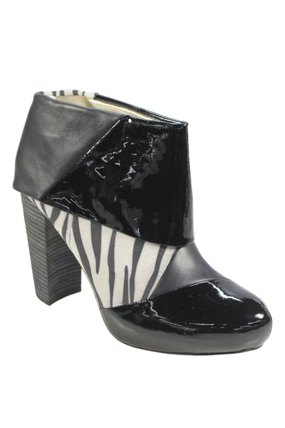 Matt Bernson Women's Patent Leather  Triad Zebra  Ankle Boots Black Size 10