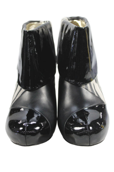 Matt Bernson Women's Patent Leather  Triad Zebra  Ankle Boots Black Size 10