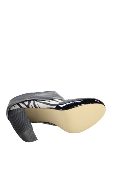 Matt Bernson Women's Patent Leather  Triad Zebra  Ankle Boots Black Size 10