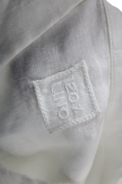 120% Lino Womens White Linen Collared Long Sleeve Tunic Button-Up Boho Size XS