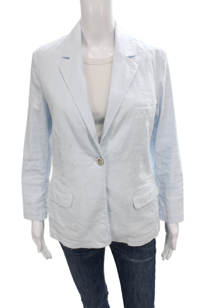120% Lino Womens Linen Blue Blazer Button Long Sleeve Size 46